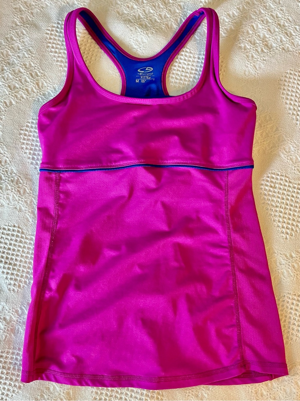 Champion Hot Pink Racerback Athletic Workout Tank with Blue Trim